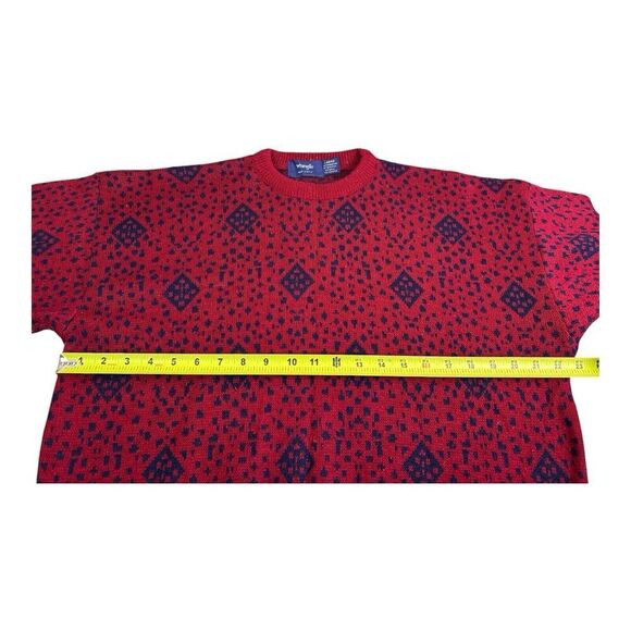 Vintage Wrangler Retro Sweater Mens L Red Geometric Crew Knit USA Made Pullover - Picture 12 of 14
